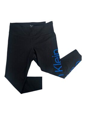 Calvin Klein Leggings Women's Plus 2X Black Blue Logo High Waist Athletic Pants